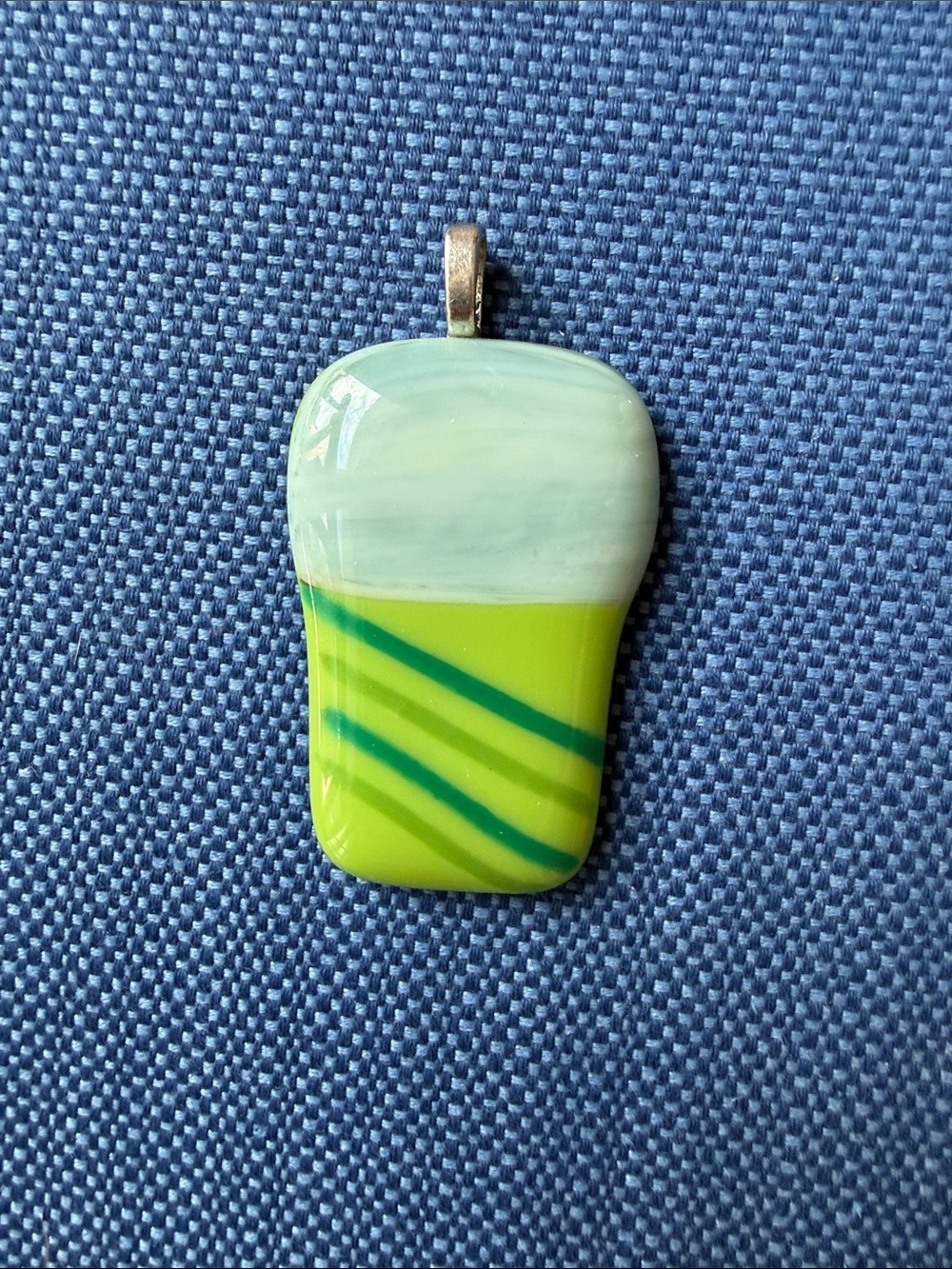 Handmade Glass Pendant in Lime and Mint with Teal Stripes